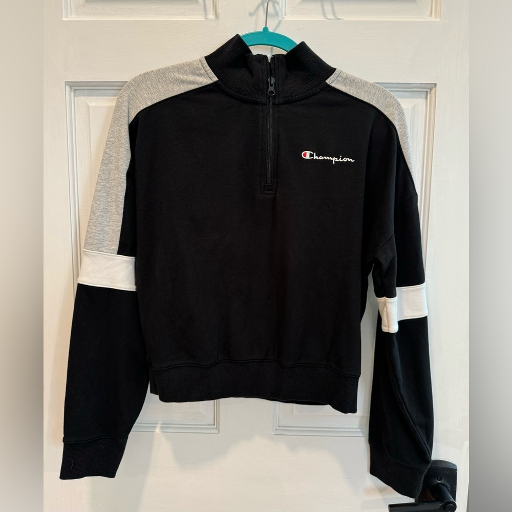 Champion Campus French Terry 1/4 Zip With Taping Small black & white colorblock